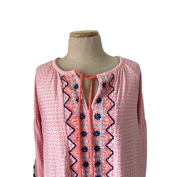 Cabana Women's Sz Large Life Pink Printed Tunic Dress W/ Embroidered - Picture 5 of 10